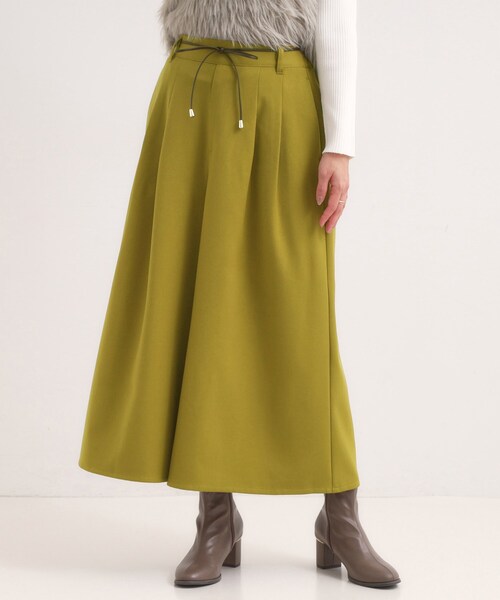 DRESKIP（ドレスキップ）の「【S-LL/2点セット】脚のラインを拾いにくい ベルト付きタックスカーチョパンツ（その他パンツ・レディース・マスタード/ネイビー/ダークブラウン・01/02/03/04）」の3枚目の写真