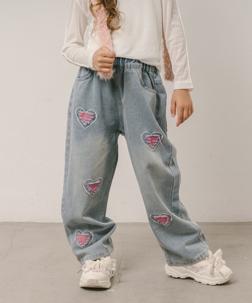URBAN CHERRY(アーバンチェリー)の「ハートカラーダメージデニムパンツ(デニムパンツ・キッズ・ブルー・150cm/140cm/130cm/120cm/110cm)」の2枚目の写真