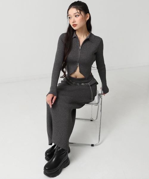 ANAP（アナップ）の「ラメニット バックスリット ナロースカート（スカート・レディース・ライトグレー/ブラウン/ダークグレー・F）」の12枚目の写真