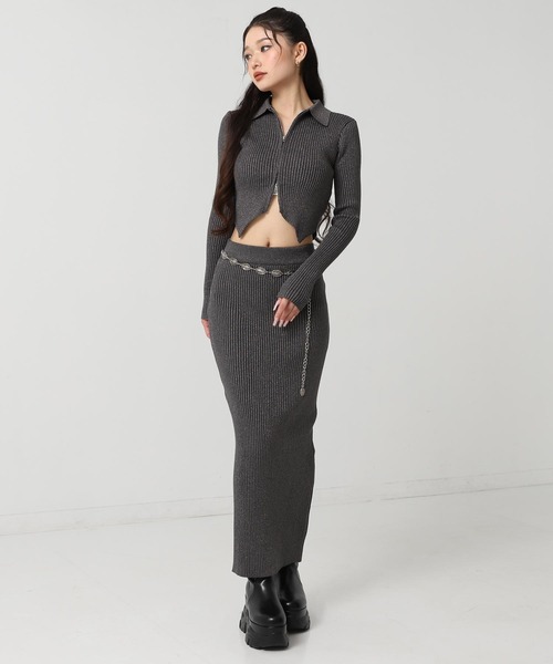 ANAP（アナップ）の「ラメニット バックスリット ナロースカート（スカート・レディース・ライトグレー/ブラウン/ダークグレー・F）」の13枚目の写真