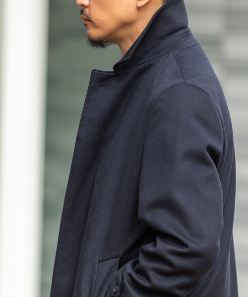 SHIPS: ネイビー ウール ビーバー ステンカラー コート（Tシャツ