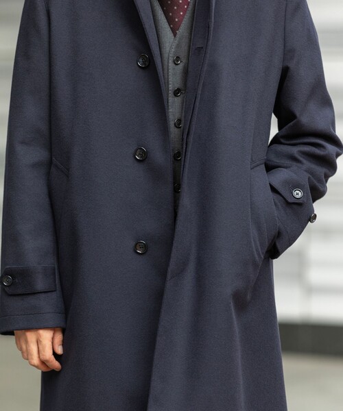 セール】SHIPS: ネイビー ウール ビーバー ステンカラー コート（T