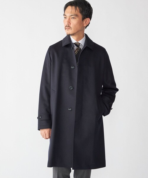 セール】SHIPS: ネイビー ウール ビーバー ステンカラー コート（T