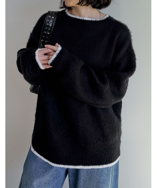 セール】[2025AW COLLECTION]配色モヘアライクシャギーニットトップス