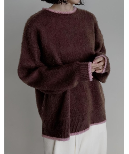 セール】[2025AW COLLECTION]配色モヘアライクシャギーニットトップス