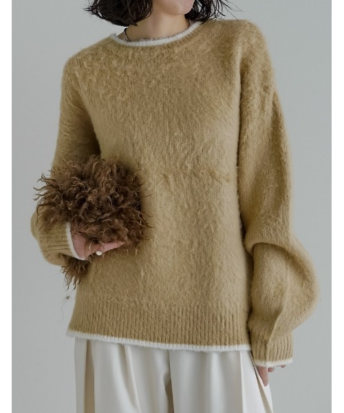 Re:EDIT（リエディ）の「[2025AW COLLECTION]配色モヘアライクシャギーニットトップス（ニット/セーター・レディース・レッド系/ブラウン系/ベージュ系/グレー系/ブラック系・LARGE/MEDIUM）」の4枚目の写真