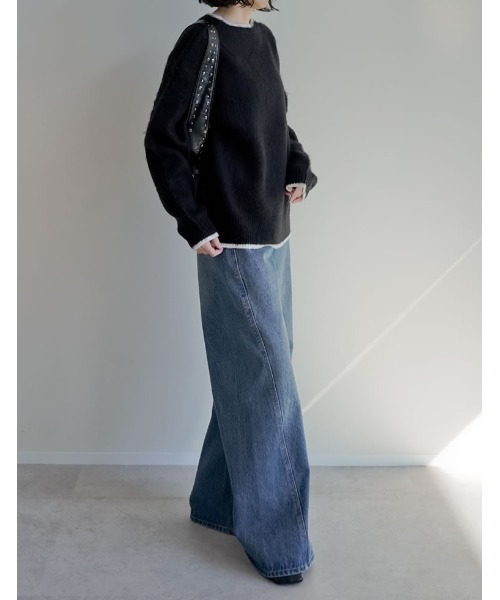 Re:EDIT（リエディ）の「[2025AW COLLECTION]配色モヘアライクシャギーニットトップス（ニット/セーター・レディース・レッド系/ブラウン系/ベージュ系/グレー系/ブラック系・LARGE/MEDIUM）」の8枚目の写真