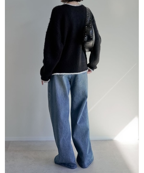 Re:EDIT（リエディ）の「[2025AW COLLECTION]配色モヘアライクシャギーニットトップス（ニット/セーター・レディース・レッド系/ブラウン系/ベージュ系/グレー系/ブラック系・LARGE/MEDIUM）」の9枚目の写真