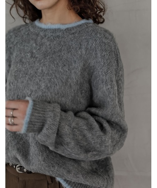 Re:EDIT（リエディ）の「[2025AW COLLECTION]配色モヘアライクシャギーニットトップス（ニット/セーター・レディース・レッド系/ブラウン系/ベージュ系/グレー系/ブラック系・LARGE/MEDIUM）」の11枚目の写真