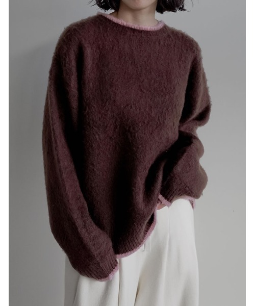 Re:EDIT（リエディ）の「[2025AW COLLECTION]配色モヘアライクシャギーニットトップス（ニット/セーター・レディース・レッド系/ブラウン系/ベージュ系/グレー系/ブラック系・LARGE/MEDIUM）」の18枚目の写真