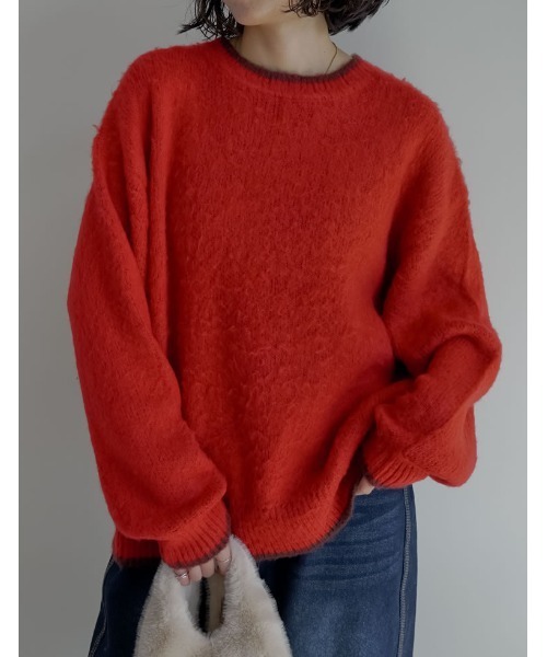 Re:EDIT（リエディ）の「[2025AW COLLECTION]配色モヘアライクシャギーニットトップス（ニット/セーター・レディース・レッド系/ブラウン系/ベージュ系/グレー系/ブラック系・LARGE/MEDIUM）」の21枚目の写真
