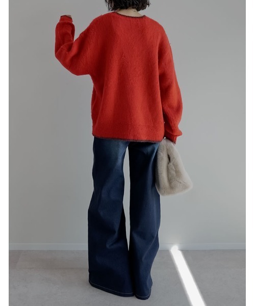 Re:EDIT（リエディ）の「[2025AW COLLECTION]配色モヘアライクシャギーニットトップス（ニット/セーター・レディース・レッド系/ブラウン系/ベージュ系/グレー系/ブラック系・LARGE/MEDIUM）」の22枚目の写真