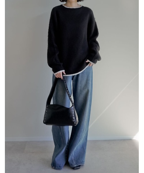 Re:EDIT（リエディ）の「[2025AW COLLECTION]配色モヘアライクシャギーニットトップス（ニット/セーター・レディース・レッド系/ブラウン系/ベージュ系/グレー系/ブラック系・LARGE/MEDIUM）」の6枚目の写真