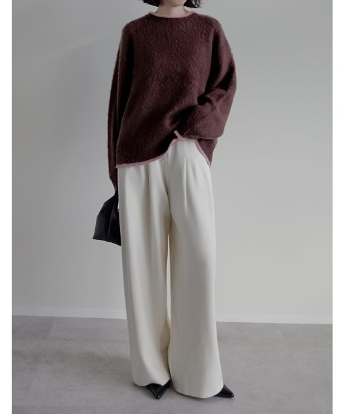 Re:EDIT（リエディ）の「[2025AW COLLECTION]配色モヘアライクシャギーニットトップス（ニット/セーター・レディース・レッド系/ブラウン系/ベージュ系/グレー系/ブラック系・LARGE/MEDIUM）」の15枚目の写真