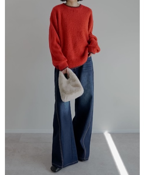 Re:EDIT（リエディ）の「[2025AW COLLECTION]配色モヘアライクシャギーニットトップス（ニット/セーター・レディース・レッド系/ブラウン系/ベージュ系/グレー系/ブラック系・LARGE/MEDIUM）」の19枚目の写真