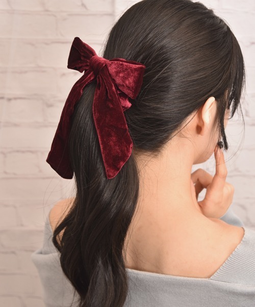 float】ベロア 光沢 リボン シュシュ【9色展開/二次会/クリスマス/女子