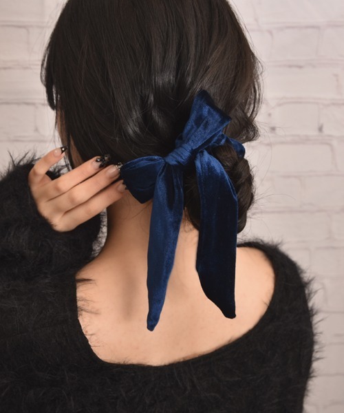 float】ベロア 光沢 リボン シュシュ【9色展開/二次会/クリスマス/女子