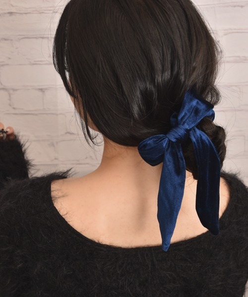 float】ベロア 光沢 リボン シュシュ【9色展開/二次会/クリスマス/女子