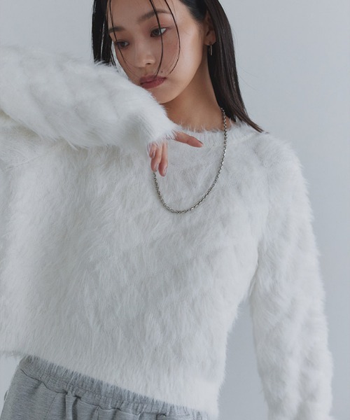 ECLAM(クラム)の「フェザークロップドニット(ニット/セーター・レディース・テラコッタ/ライトグレー/オフホワイト・M)」の8枚目の写真