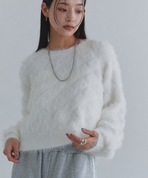 ECLAM(クラム)の「フェザークロップドニット(ニット/セーター・レディース・テラコッタ/ライトグレー/オフホワイト・M)」の9枚目の写真