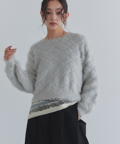 ECLAM(クラム)の「フェザークロップドニット(ニット/セーター・レディース・テラコッタ/ライトグレー/オフホワイト・M)」の17枚目の写真