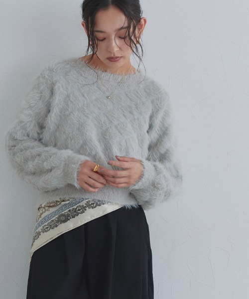ECLAM(クラム)の「フェザークロップドニット(ニット/セーター・レディース・テラコッタ/ライトグレー/オフホワイト・M)」の22枚目の写真