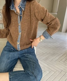 デニムライクレイヤードニットカーディガン