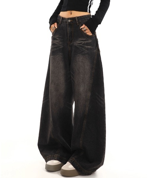 ARULE（アルール）の「A'GEM/9 × .kom 『A'gem/エージェム』A-Line Silhouette Ultra Wide Baggy Denim Pants/Aラインシルエット ウルトラワイドバギーデニムパンツ（デニムパンツ・メンズ・ブラック・L/XXL/XL）」の9枚目の写真