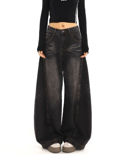 ARULE（アルール）の「A'GEM/9 × .kom 『A'gem/エージェム』A-Line Silhouette Ultra Wide Baggy Denim Pants/Aラインシルエット ウルトラワイドバギーデニムパンツ（デニムパンツ・メンズ・ブラック・L/XXL/XL）」の7枚目の写真