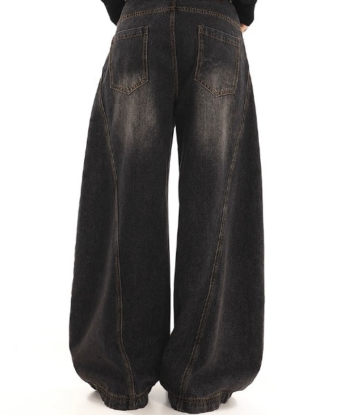 ARULE（アルール）の「A'GEM/9 × .kom 『A'gem/エージェム』A-Line Silhouette Ultra Wide Baggy Denim Pants/Aラインシルエット ウルトラワイドバギーデニムパンツ（デニムパンツ・メンズ・ブラック・L/XXL/XL）」の10枚目の写真