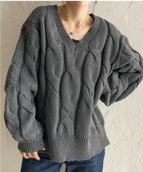 完売品 袖ケーブルビックニット チャコール 楽天市場】【お買い物マラソン限定｜最大2,000円OFFクーポン】ワッフル