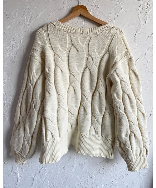 She's Closet(シーズクローゼット)の「オーバーサイズ長袖深Vネックざっくりケーブルニット(ニット/セーター・レディース・ブラウン/チャコール/アイボリー・FREE)」の14枚目の写真