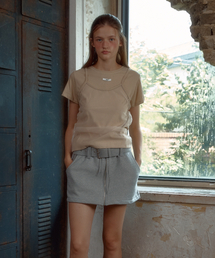 BELT ZIPPER MINI SKIRT_GREY