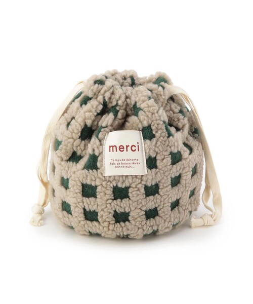 one'sterrace(ワンズテラス)の「◆SE ボアチェック巾着(その他・レディース・レッド系9/グリーン系その他6/グレー系4・99)」の2枚目の写真