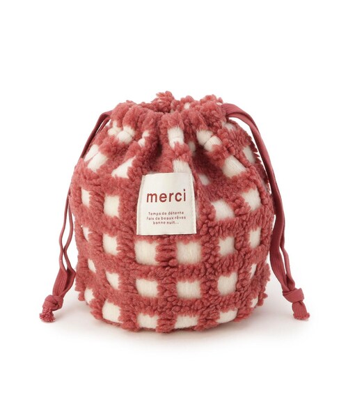 one'sterrace(ワンズテラス)の「◆SE ボアチェック巾着(その他・レディース・レッド系9/グリーン系その他6/グレー系4・99)」の4枚目の写真