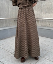 check flare tiered long skirt /チェックフレアティアードロングスカート