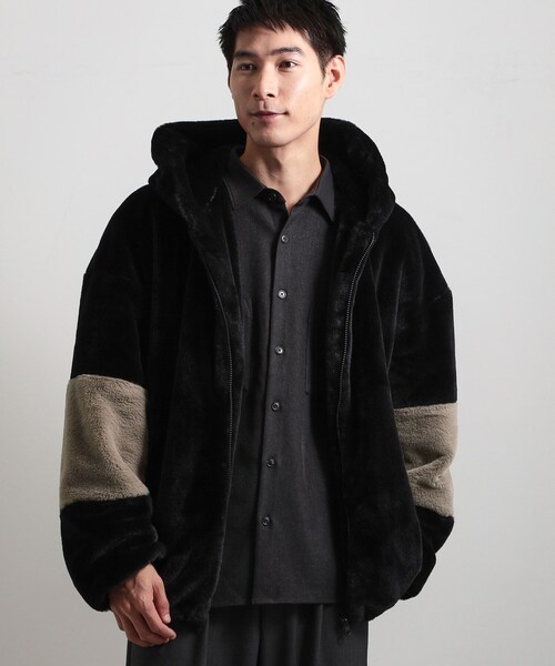 THE SHOP TK （ザ ショップ ティーケー ）の「フードフェイクファーブルゾン（ブルゾン・メンズ・ブラック/ベージュ・03/02）」の2枚目の写真