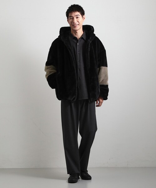 THE SHOP TK （ザ ショップ ティーケー ）の「フードフェイクファーブルゾン（ブルゾン・メンズ・ブラック/ベージュ・03/02）」の5枚目の写真