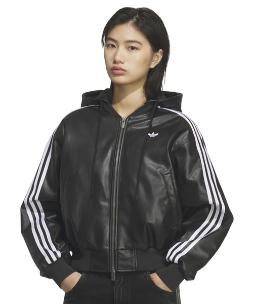 adidas(アディダス)の「adidas W PLEATHER JKT / アディダス ウィメンズ プレザー ジャケット(その他アウター・レディース・ブラック・S/3XL/XXL/XL/L/M)」の1枚目の写真