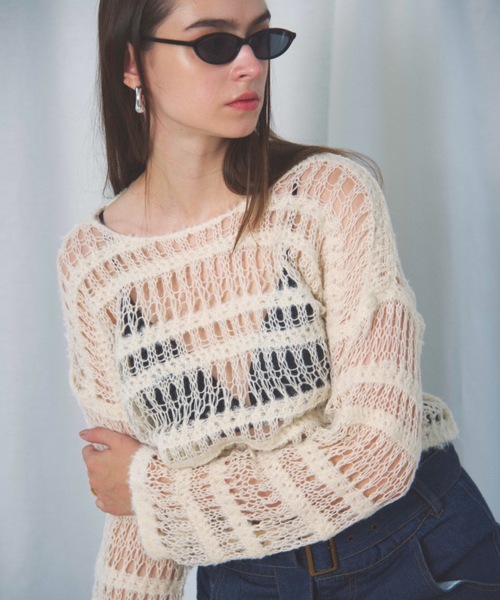 CIEL'AIR(シエルエアー)の「BOUCLE SHORT SWEATER(ブークレショートセーター)(ニット/セーター・レディース・アイボリー/ブラック・FREE)」の13枚目の写真
