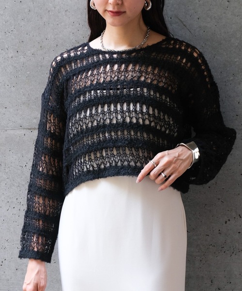 CIEL'AIR(シエルエアー)の「BOUCLE SHORT SWEATER(ブークレショートセーター)(ニット/セーター・レディース・アイボリー/ブラック・FREE)」の14枚目の写真