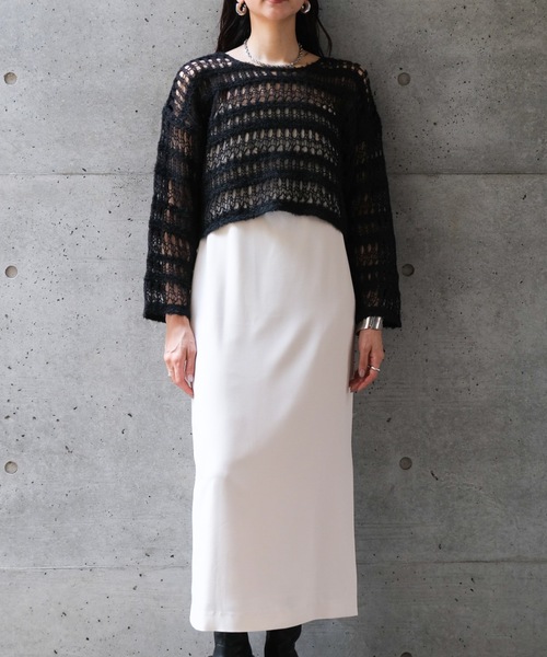 CIEL'AIR(シエルエアー)の「BOUCLE SHORT SWEATER(ブークレショートセーター)(ニット/セーター・レディース・アイボリー/ブラック・FREE)」の7枚目の写真