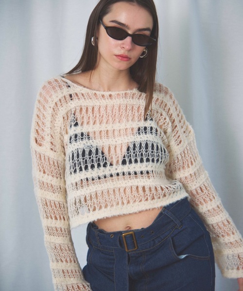 CIEL'AIR(シエルエアー)の「BOUCLE SHORT SWEATER(ブークレショートセーター)(ニット/セーター・レディース・アイボリー/ブラック・FREE)」の10枚目の写真