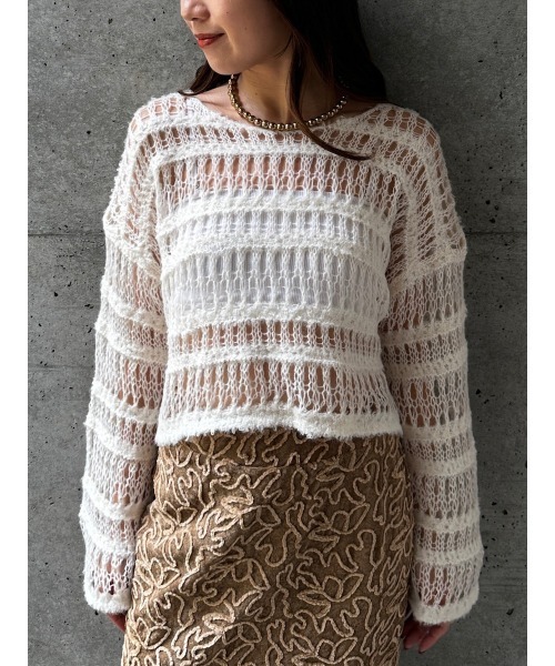 CIEL'AIR(シエルエアー)の「BOUCLE SHORT SWEATER(ブークレショートセーター)(ニット/セーター・レディース・アイボリー/ブラック・FREE)」の22枚目の写真