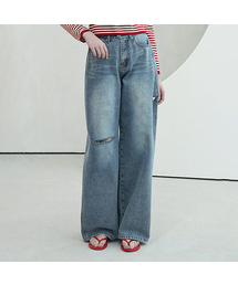 Cut-off Wide Denim Pants LIGHT BLUE