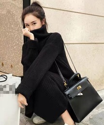 タートル リブ ニットセーター ワンピース」に該当するファッション