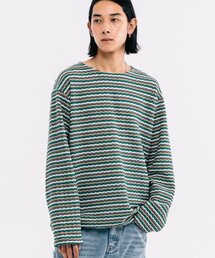 オーバーサイズ グランジストライプニット_グリーン