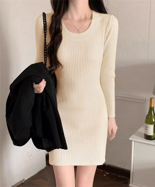 Miniministore(ミニミニストア)の「リブニットワンピース タイトワンピース(ワンピース・レディース・アイボリー/ブラック/ダークグレー/ブラウン/キャメル・FREE)」の6枚目の写真