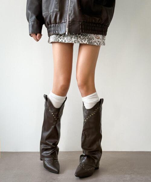 WEGO（ウィゴー）の「WEGO/ウエスタンカバーロングブーツ（ブーツ・レディース・ブラック/ブラウン・SMALL/MEDIUM/LARGE）」の4枚目の写真