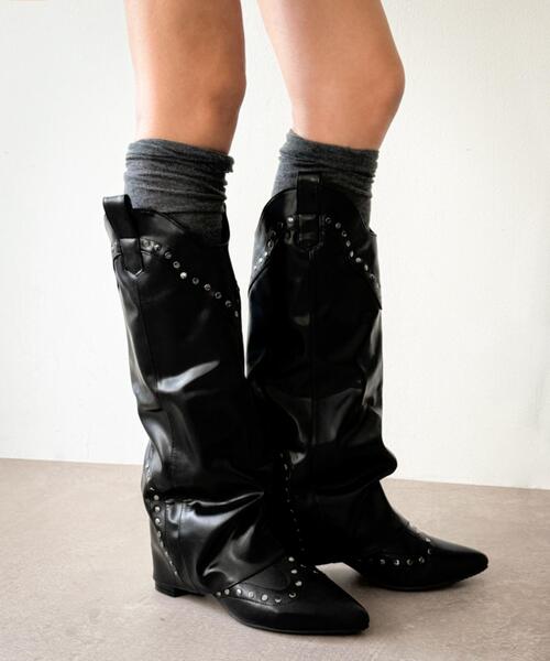 WEGO（ウィゴー）の「WEGO/ウエスタンカバーロングブーツ（ブーツ・レディース・ブラック/ブラウン・SMALL/MEDIUM/LARGE）」の8枚目の写真